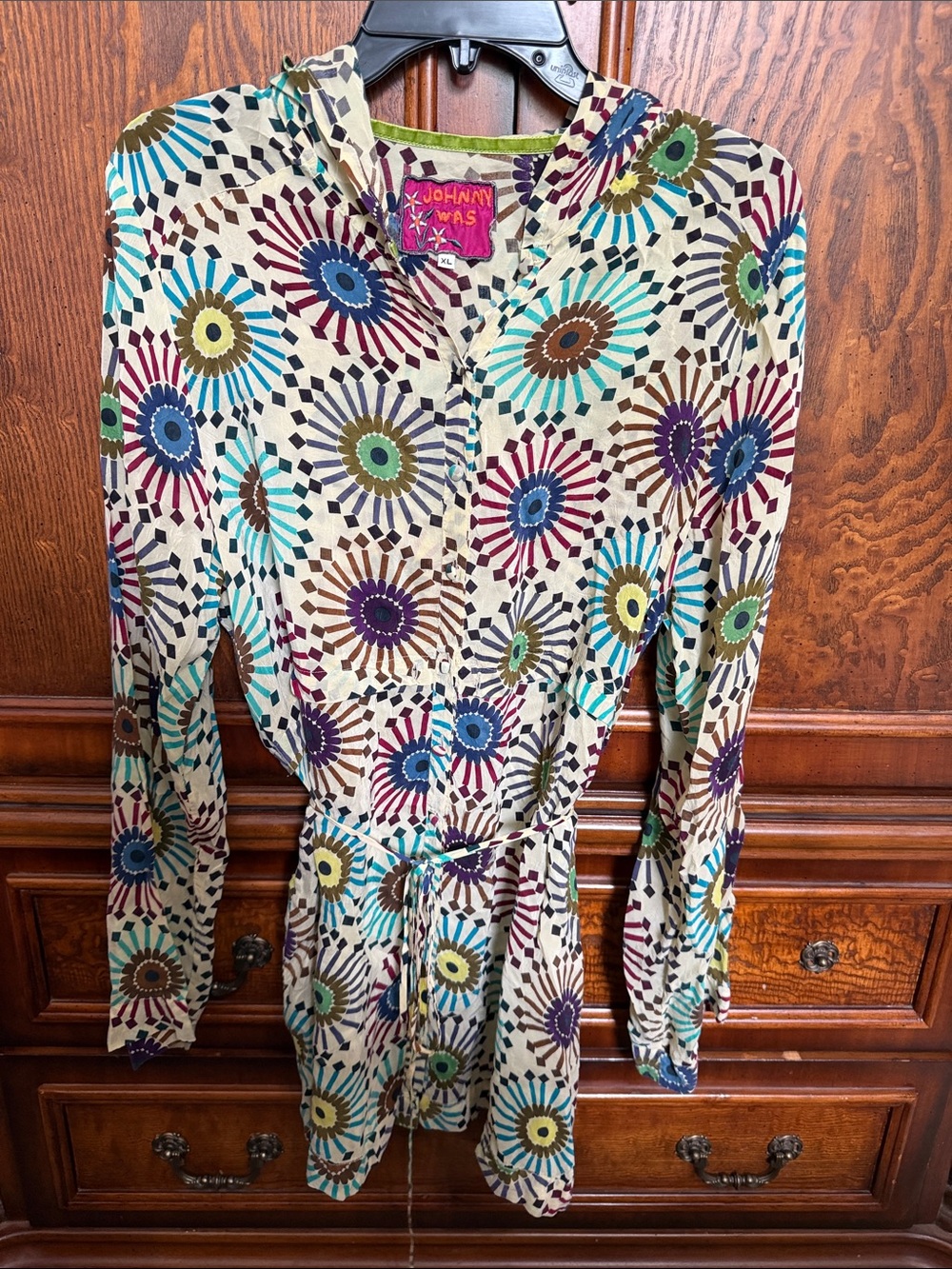 Johnny Was Cream Tunic with Multicolor Sunburst Print